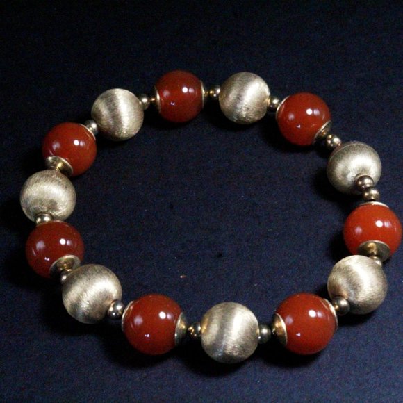 Sterling Silver Vermeil Textured Carnelian Beaded Bracelet - Picture 3 of 7